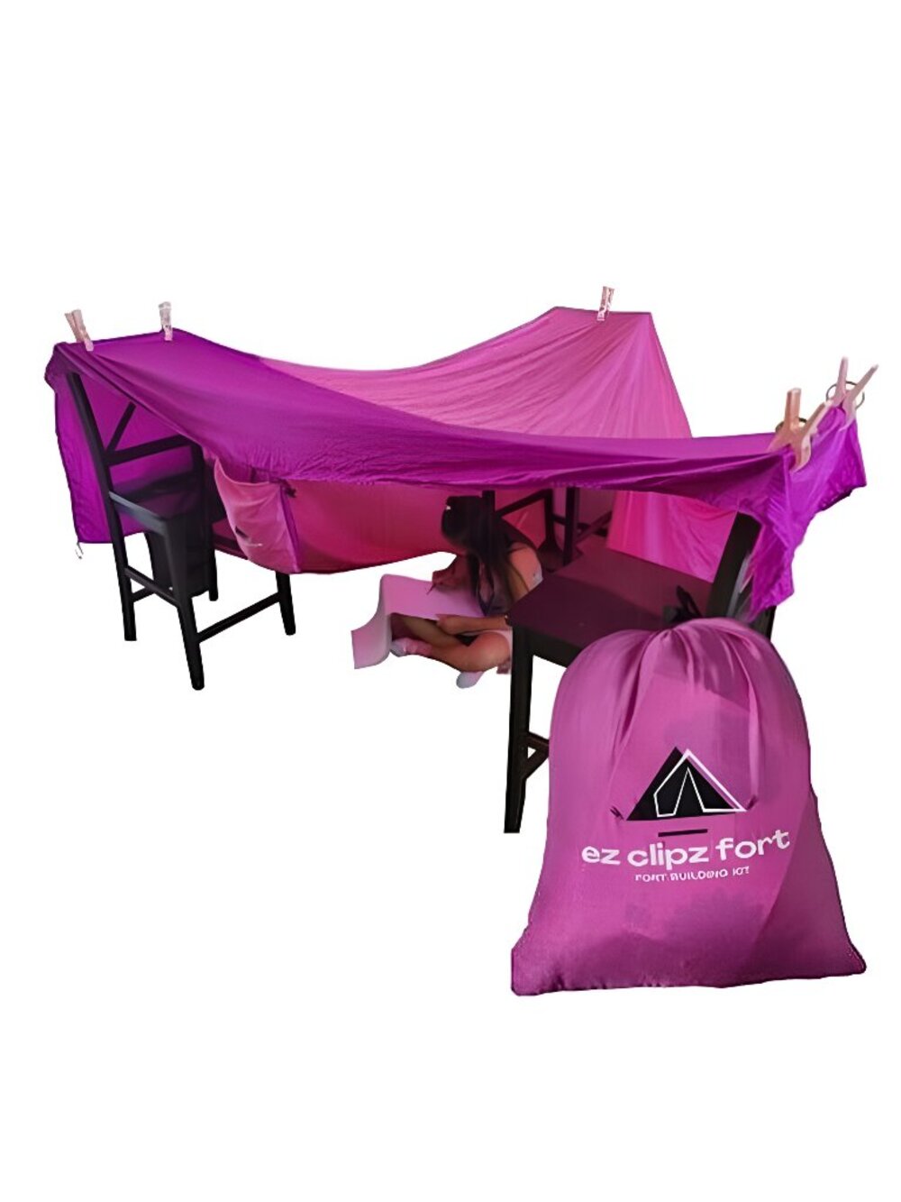 Kids Fort Building Kit- Large Blanket and Clips to Attach to Furniture-Best Gift
